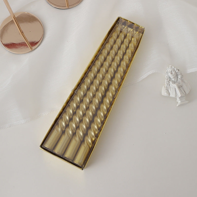 Hand-Poured Spiral Twist Long-Profile Dripless Dinner Taper Candles Set