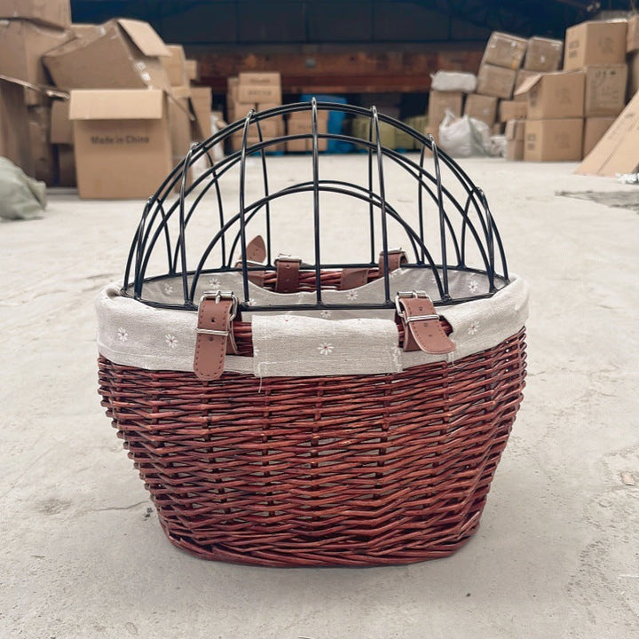 wicker bicycle pet carrier with removable washable liner and reinforced lockable metal dome Kalsten