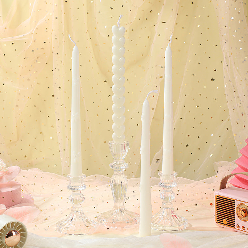 Embossed Bow-Accent Long Taper Candle Pair for Table Centerpiece