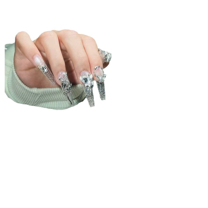 Luxury Crystal-Accented Long Nail Art Extensions