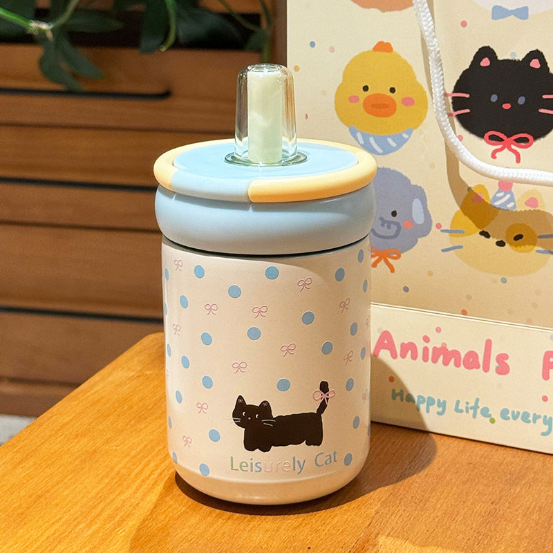Women's Insulated Drinking Cup with Secure Flip Lid and Cute Cat Design Kalsten