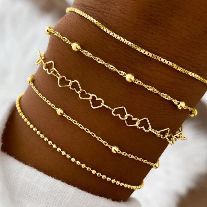 Silver Heart Charm Bracelet Set Kalsten