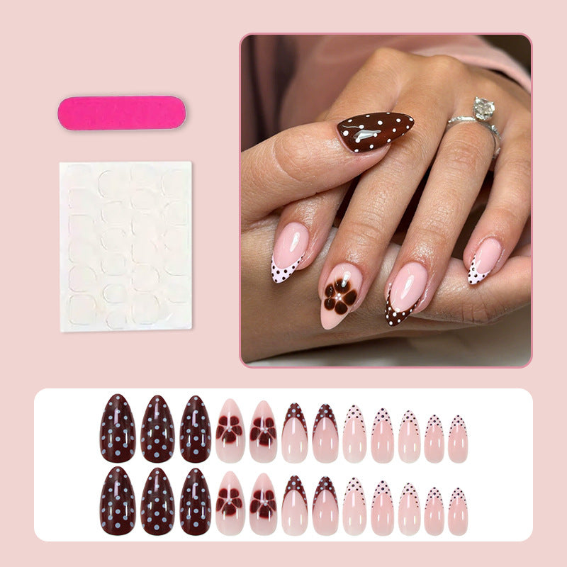 Artificial nail set with sweet chocolate and flower designs Kalsten