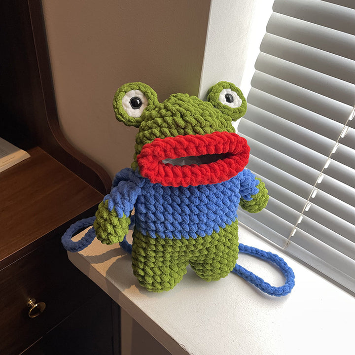 Cute Frog-Shaped Crochet Mini Backpack