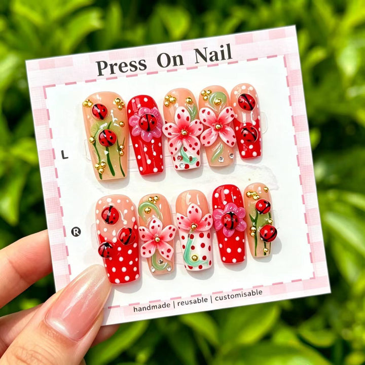 Artistic Cherry-Inspired Press-On Nails