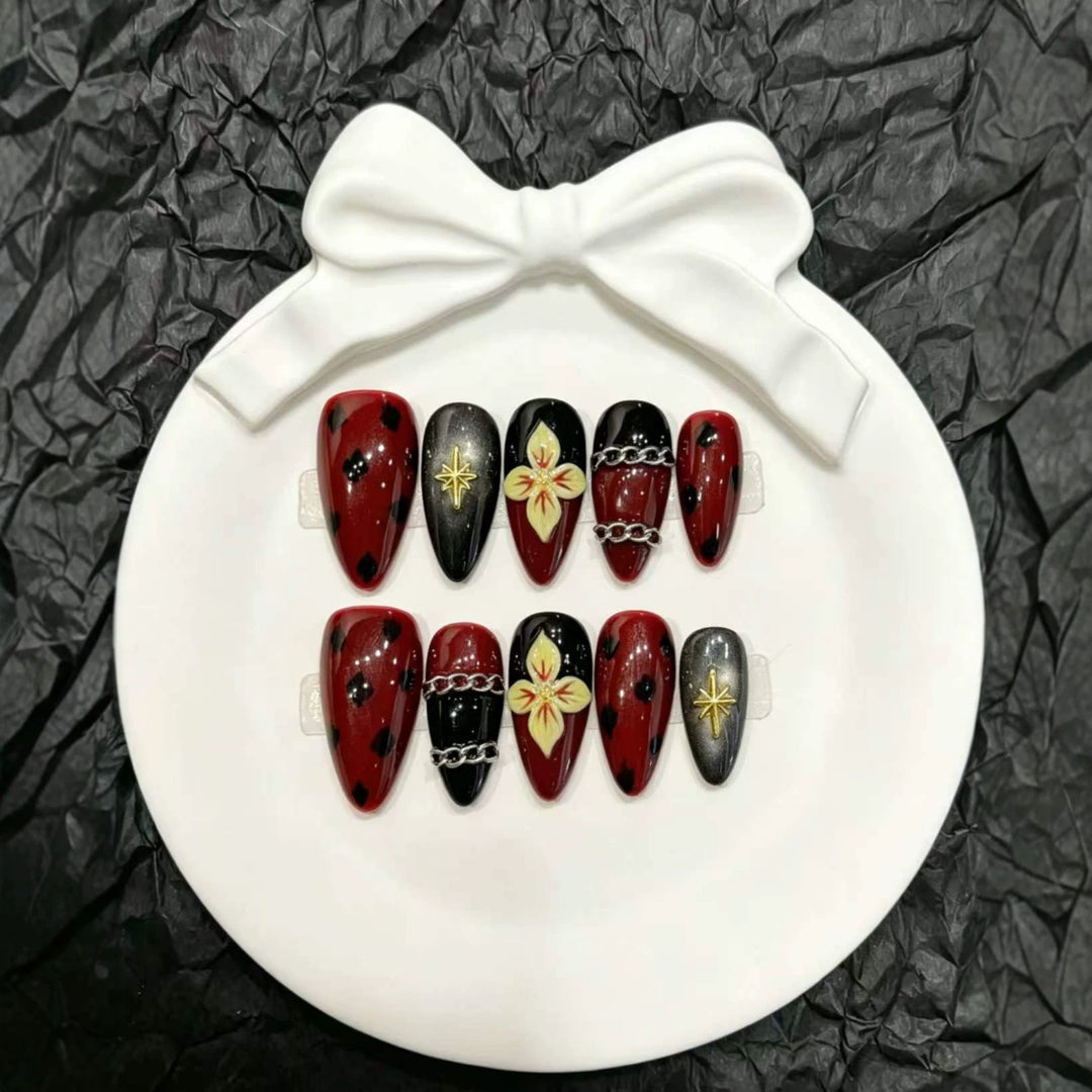 Artistic Stiletto Press-On Nail Art Set with Floral Themes