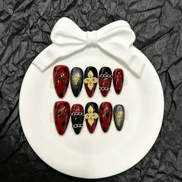 Artistic Stiletto Press-On Nail Art Set with Floral Themes
