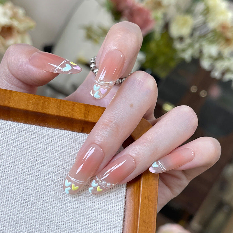 Heart-Themed Press-On Nail Set with Decorative Accent Kalsten
