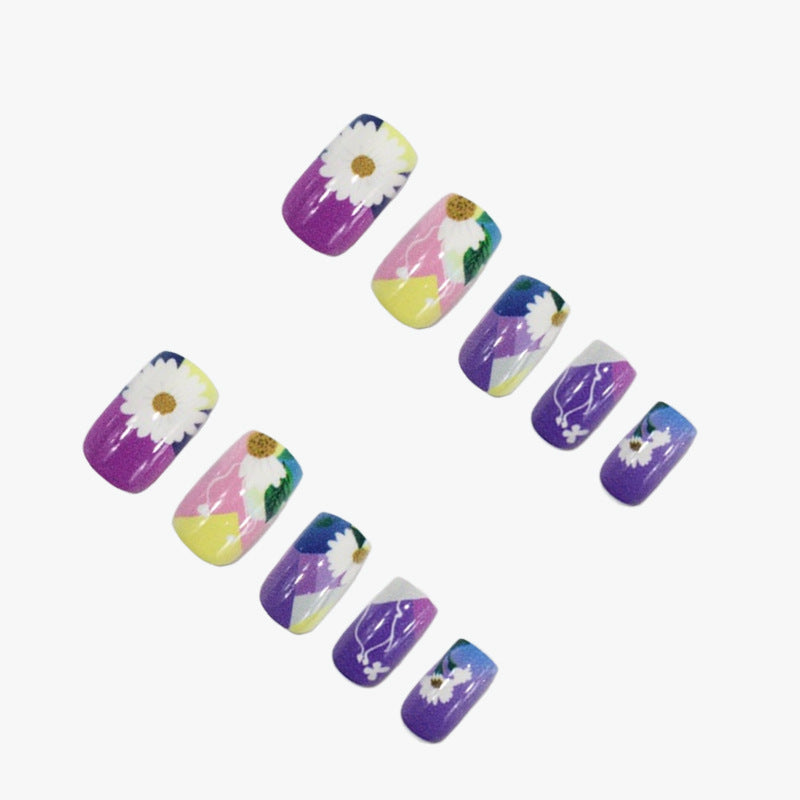 Artificial nail set with colorful floral designs Kalsten