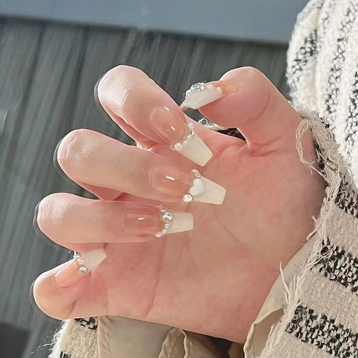 Artificial artificial nails with heart design and glitter elements Kalsten