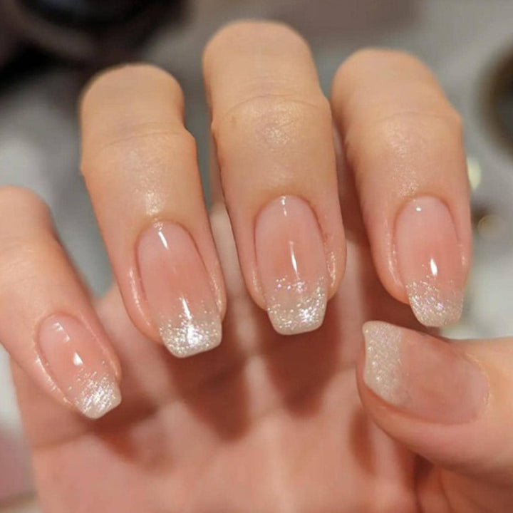 Glossy French Tip Press-On Nails with Glitter Accents Kalsten