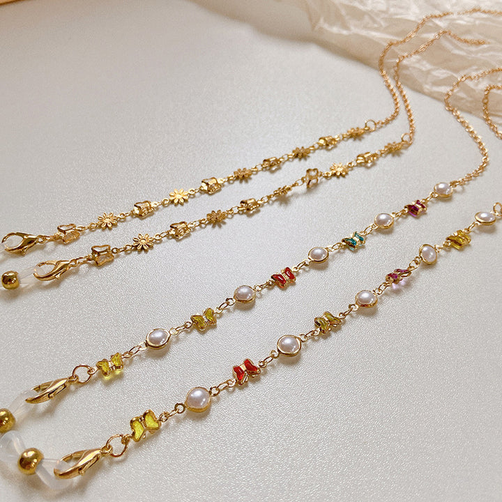 Stylized glasses holder chain with colorful crystals Kalsten