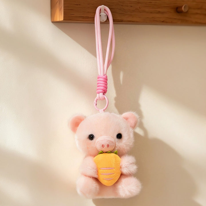 Plush Calico Cat Strawberry Mini Bag Charm Keychain with Soft Rope Loop & Metal Clip Kalsten