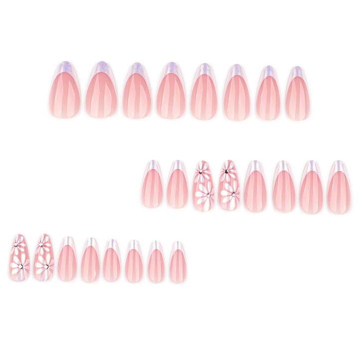 Elegant artificial nails with floral design and glitter embellishments Kalsten