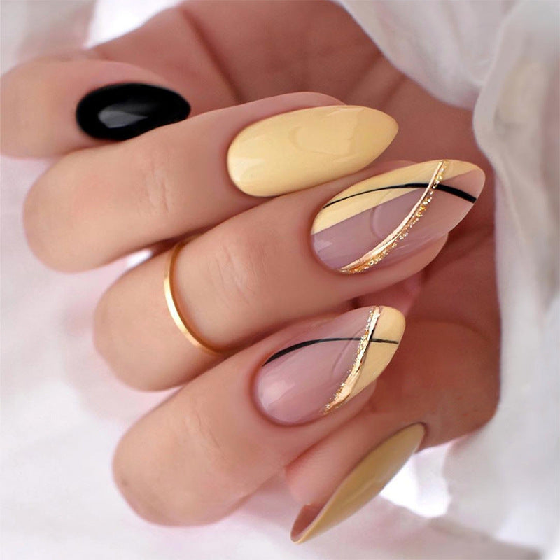 Acrylic Nail Set with Creative Gradient and Elegant Lines Kalsten