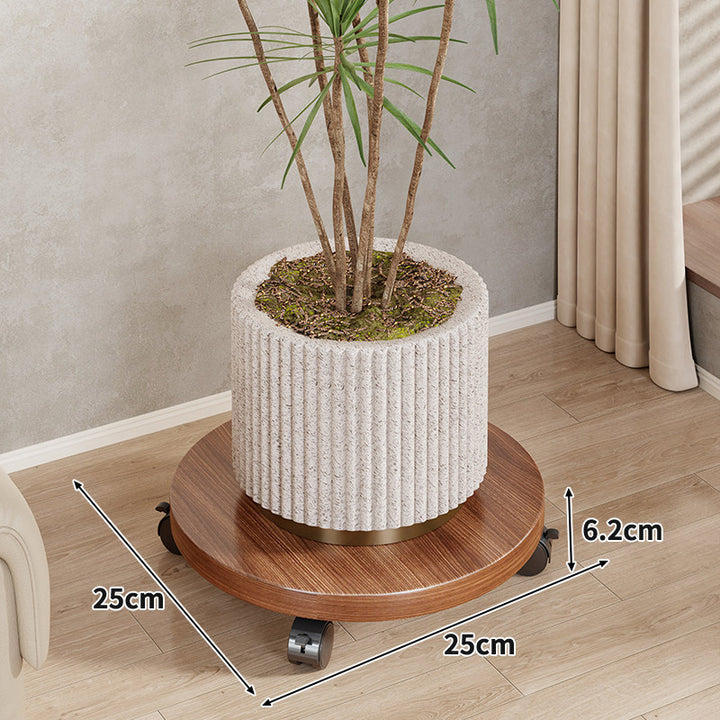 Round Wooden Rolling Plant Caddy