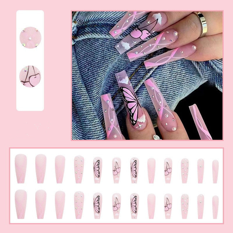Decorative Press-On Nail Art Set with Butterfly Accents