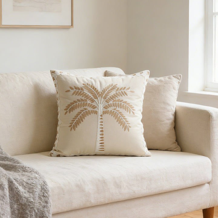 Embroidered Palm Linen Decorative Throw Pillow