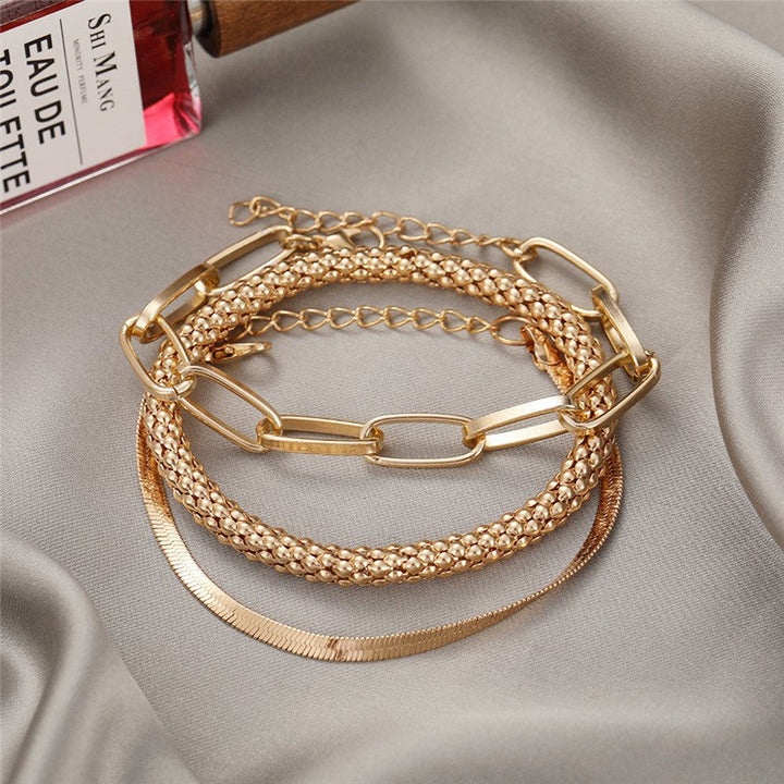 Multi-Textured Silver Chain Bracelet Set Kalsten