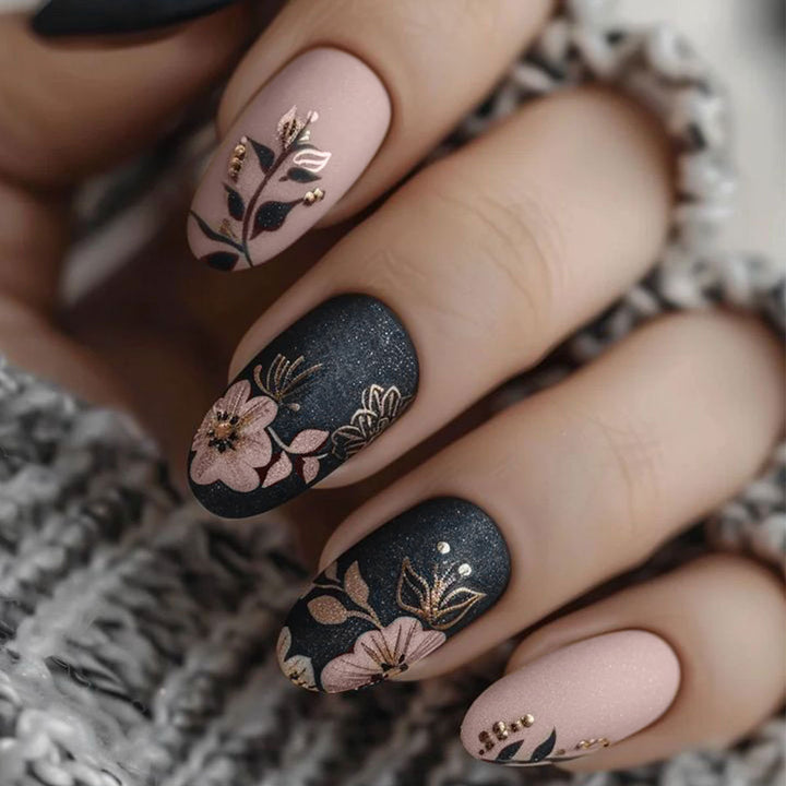 Professional Press-On Nail Set with Elegant Floral Design Kalsten