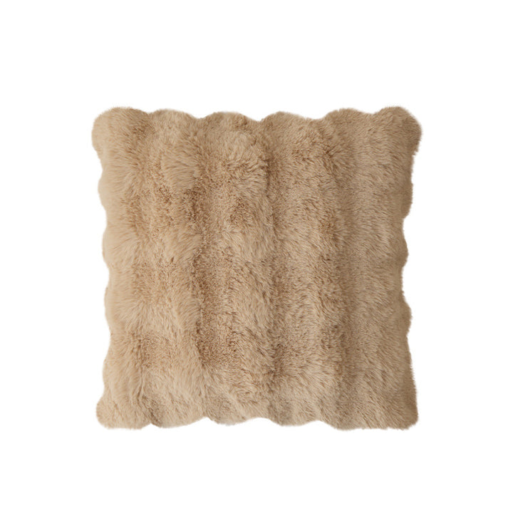 Square decorative cushion made of soft faux fur with inner cushion
