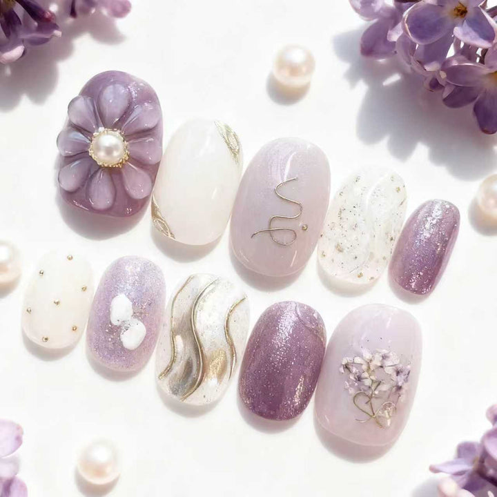 Floral and Pearl Decorative Press-On Nail Art Set Kalsten