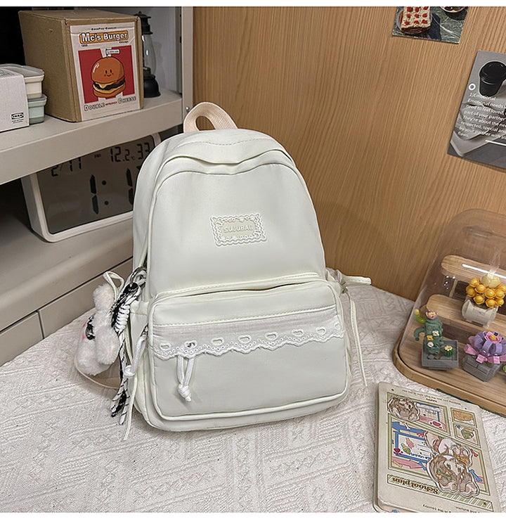 Cute Embroidered Multi-Pocket School Backpack