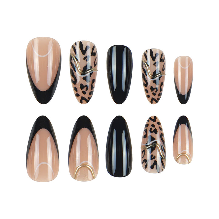 Artistic Stiletto Nail Extensions with Animal Print Design Kalsten