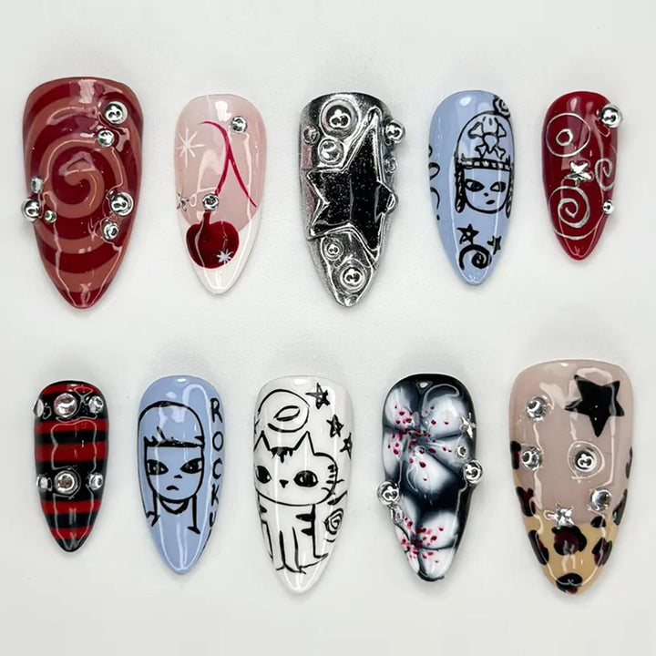 Creative Nail Art Set with Unique Designs and Glitter Elements Kalsten
