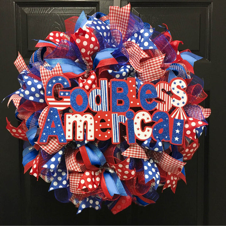 Unisex nan patriotic burlap starburst wreath with layered mesh petals and jute rosette center Kalsten