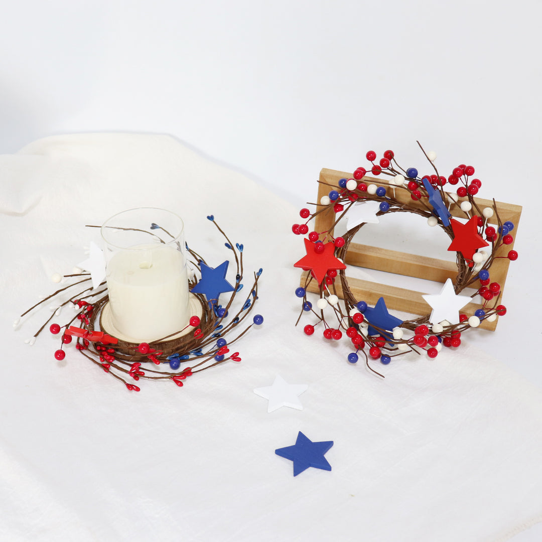Unisex decorative door wreath with wooden stars and berry branches Kalsten