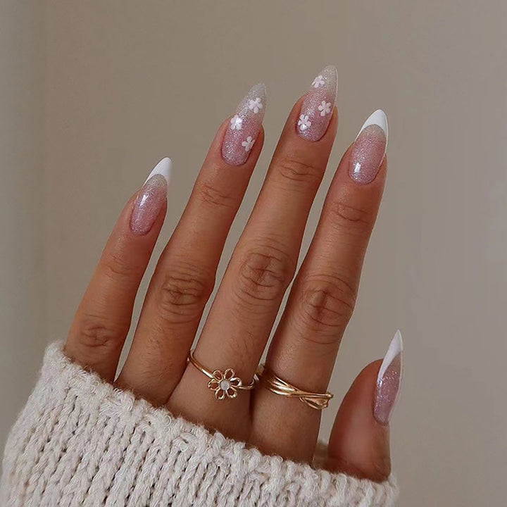 Glittery Floral Press-On Nails
