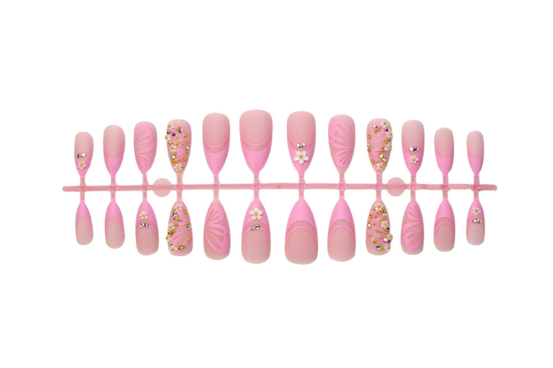 Artificial nail set with elegant flower and glitter decorations Kalsten