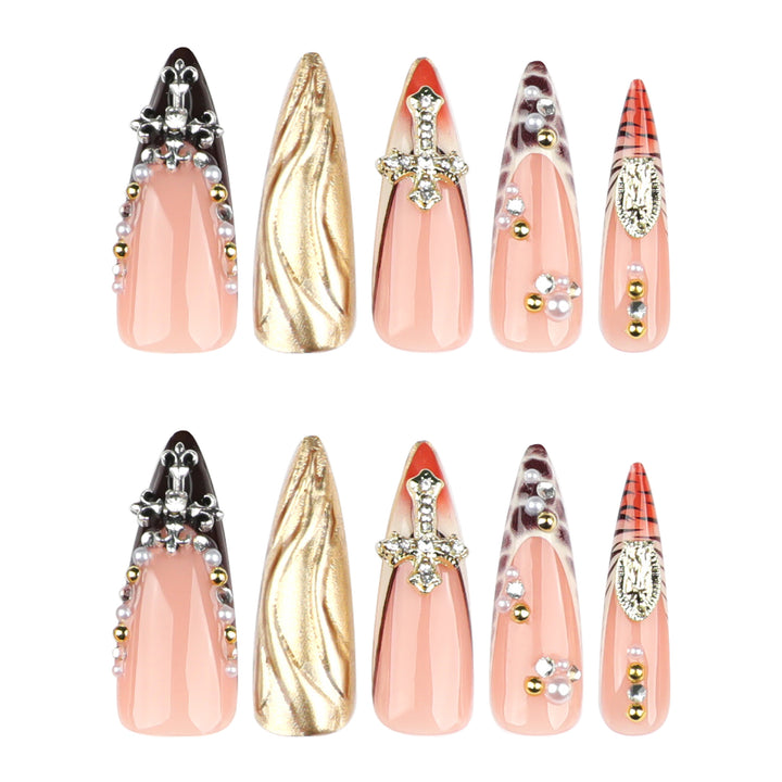 Artful acrylic nails with glitter and rhinestone decorations Kalsten