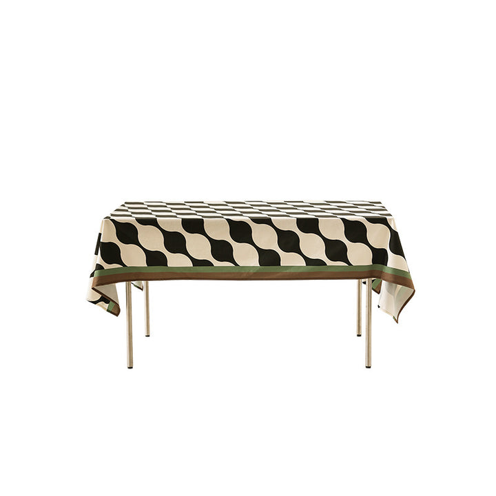 Wipeable Rectangular Table Runner with Geometric Wave Pattern and Contrast Edge