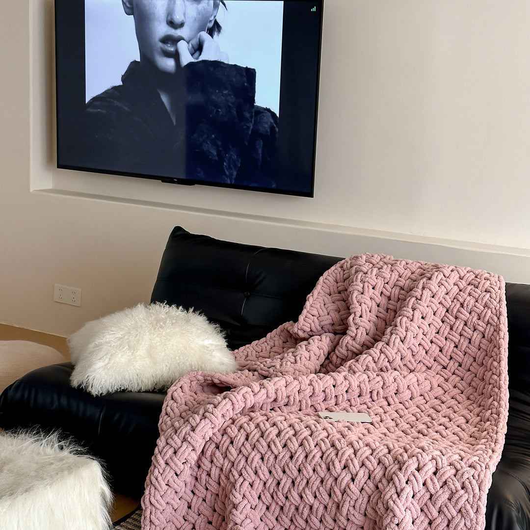 loose-knit handmade cuddle blanket made of chenille