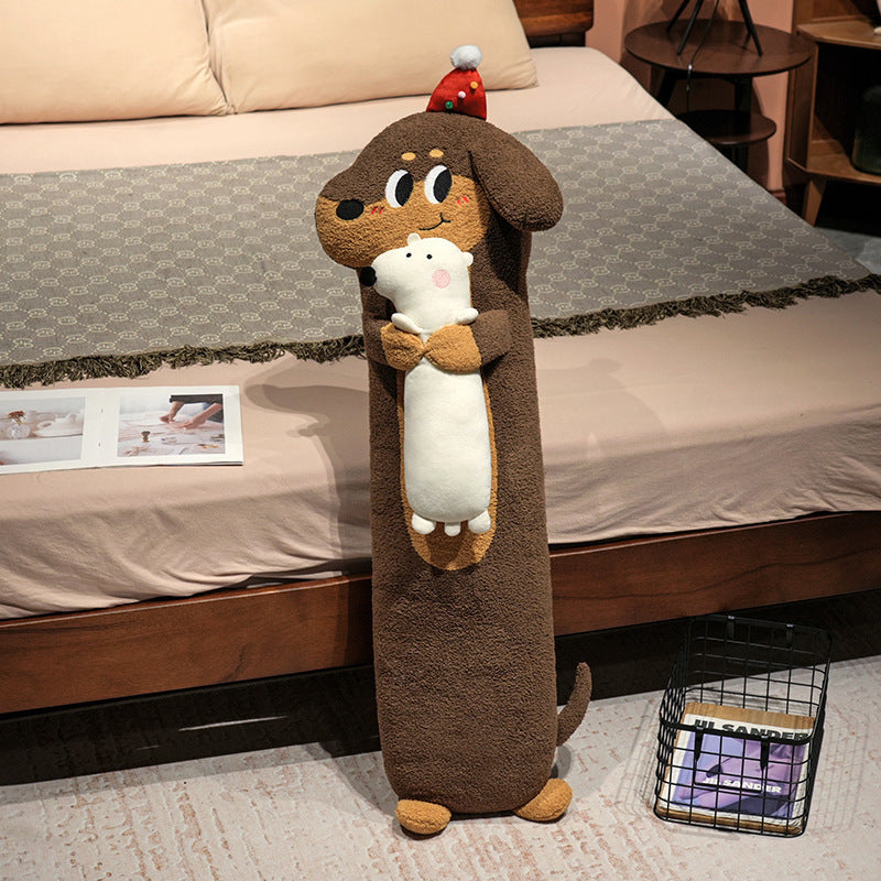 Extra-long plush body pillow in cat shape with neck support