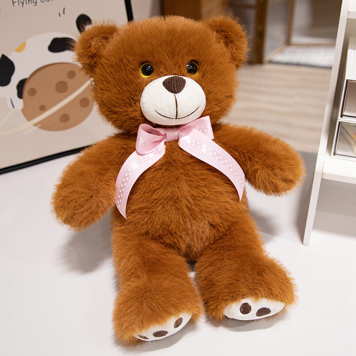 Deluxe Sitting Plush Teddy Bear Cuddler with Long-Pile Faux Fur, Embroidered Face & Satin Ribbon Kalsten