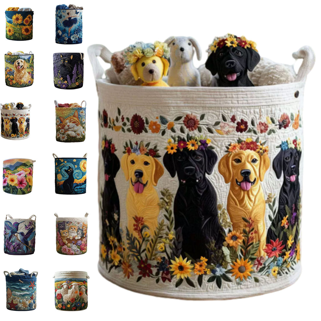Quilted Decorative Laundry Storage Basket With Rope Handles Collapsible Fabric Organizer