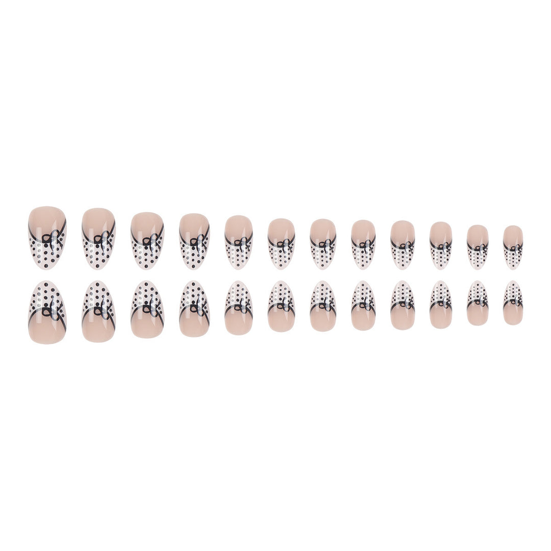 Elegant Stiletto Press-On Nails with Polka Dot Design and Bow Accents Kalsten