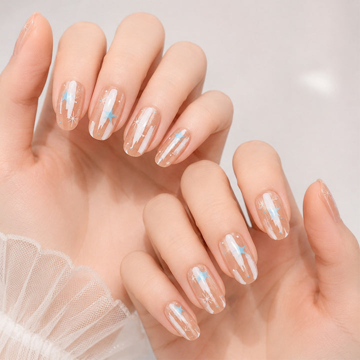 Artistic Press-On Nail Set with Celestial Design Kalsten