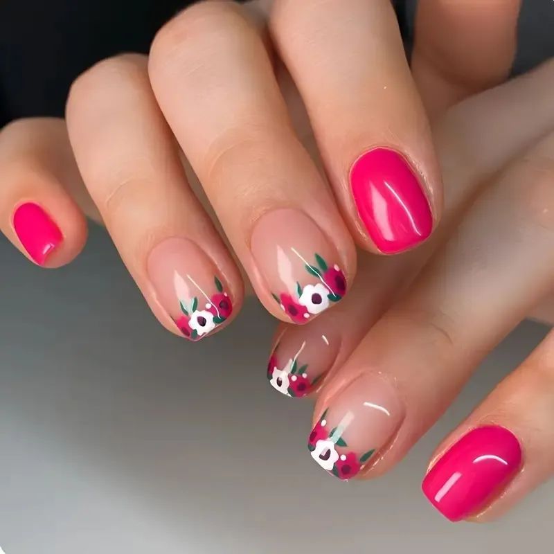 Floral Themed Acrylic Nail Art Kalsten