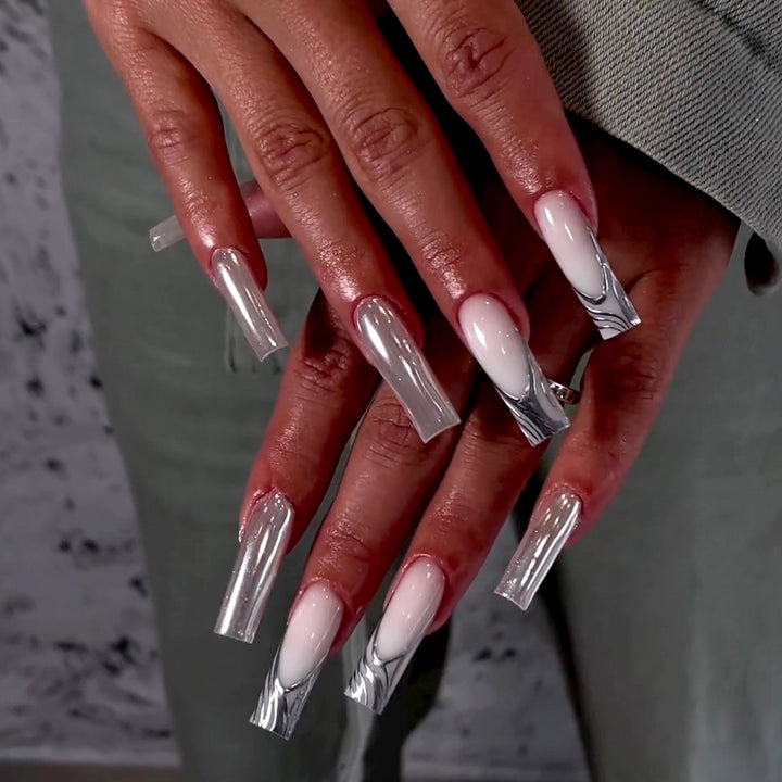 Artificial nail extensions with marbled design Kalsten