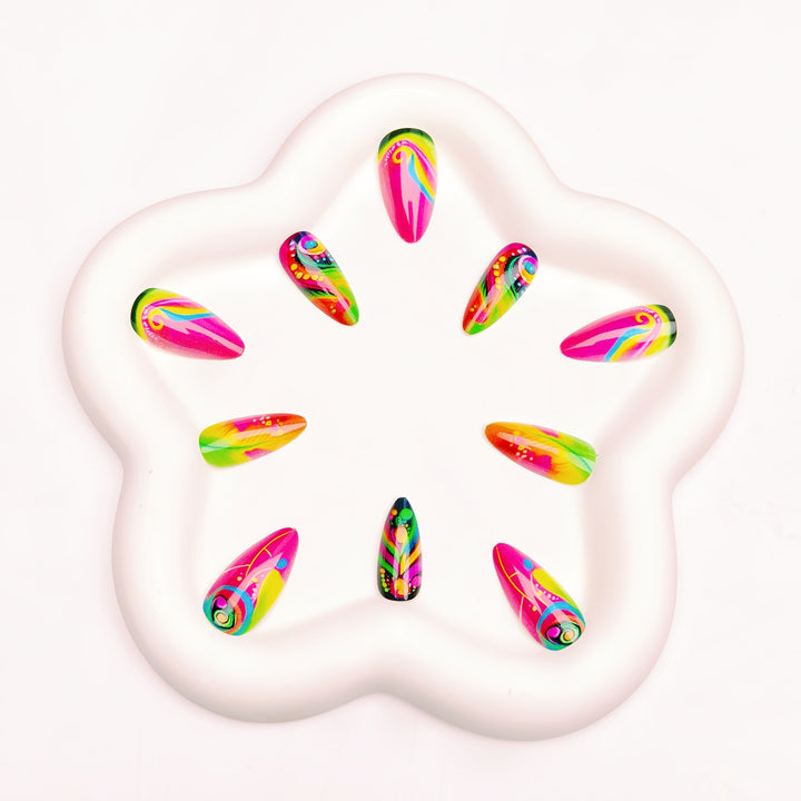 Artistic Neon Feather Nail Art Kalsten