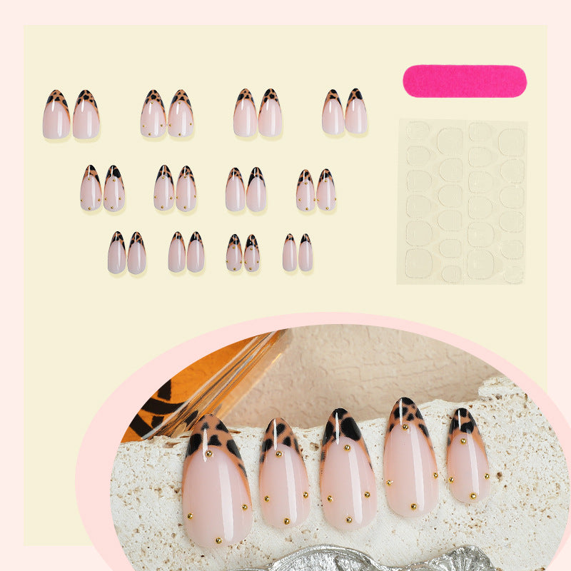 Artificial nail set with elegant leopard pattern and golden accents Kalsten