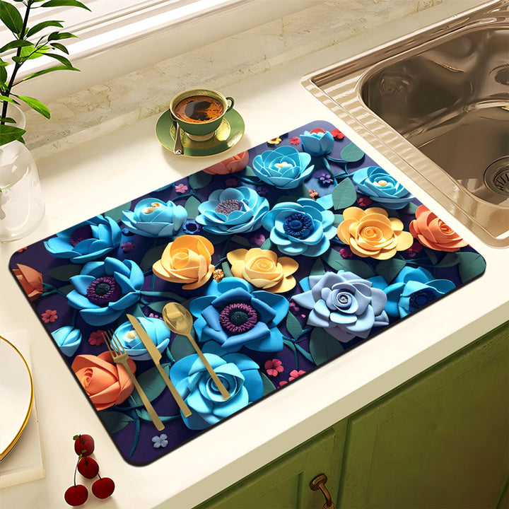 Floral Design Anti-Slip Kitchen Mat