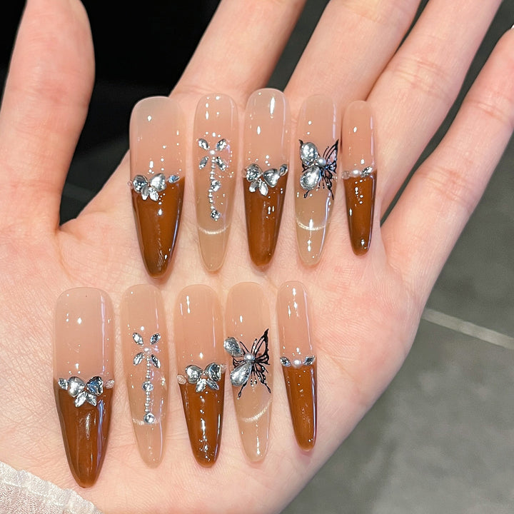 Artistic 3D Butterfly and Gem Press-On Nail Extensions Kalsten