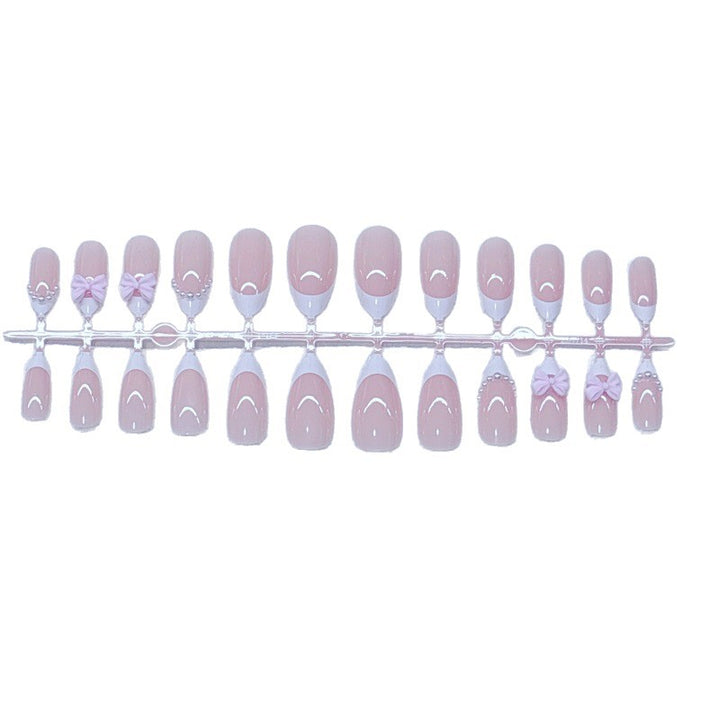 Elegant Artificial Nails with Bows and Pearl Design Kalsten