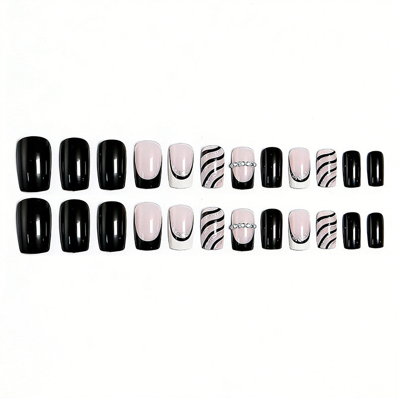 Elegant artificial nails with glitter and stripe accents Kalsten