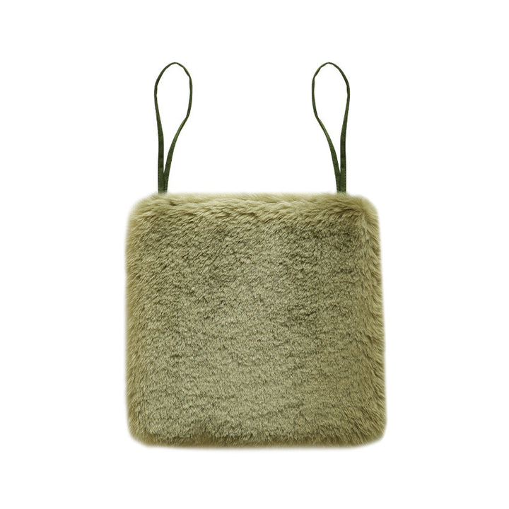 Square fluffy seat cushion with faux fur cover and attachment straps Kalsten